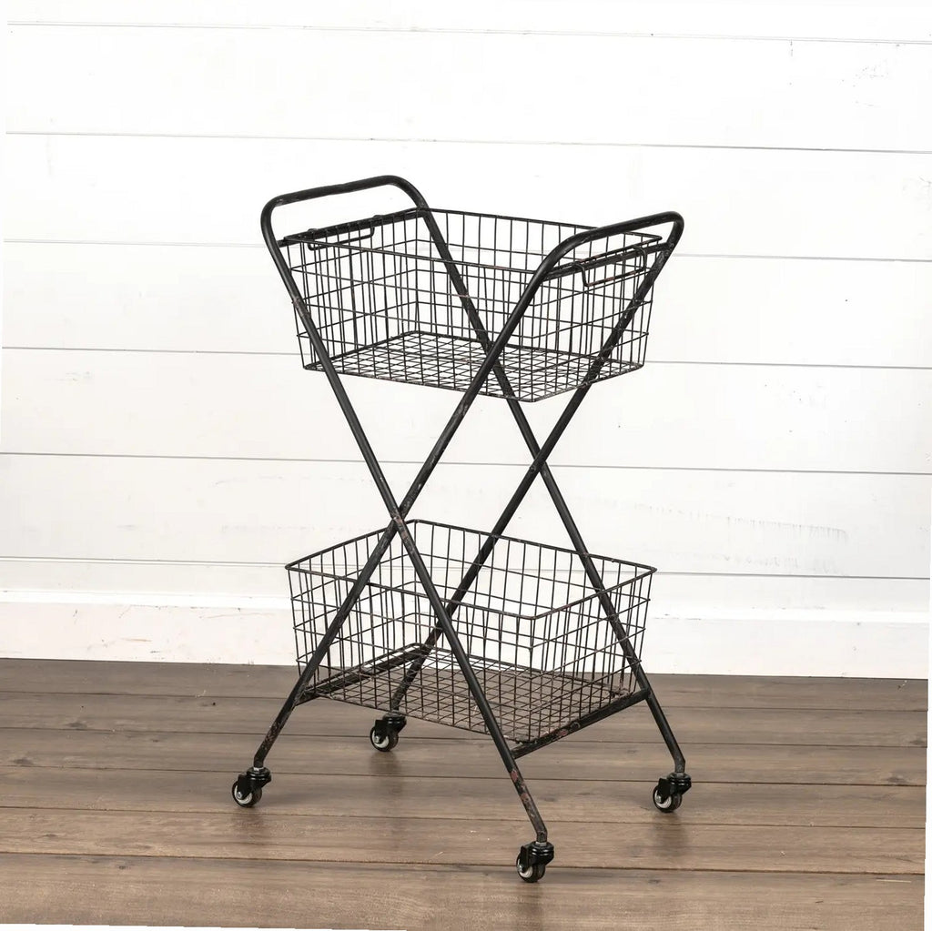Industrial Metal 2-Tier Rolling Utility Cart – Vintage Black