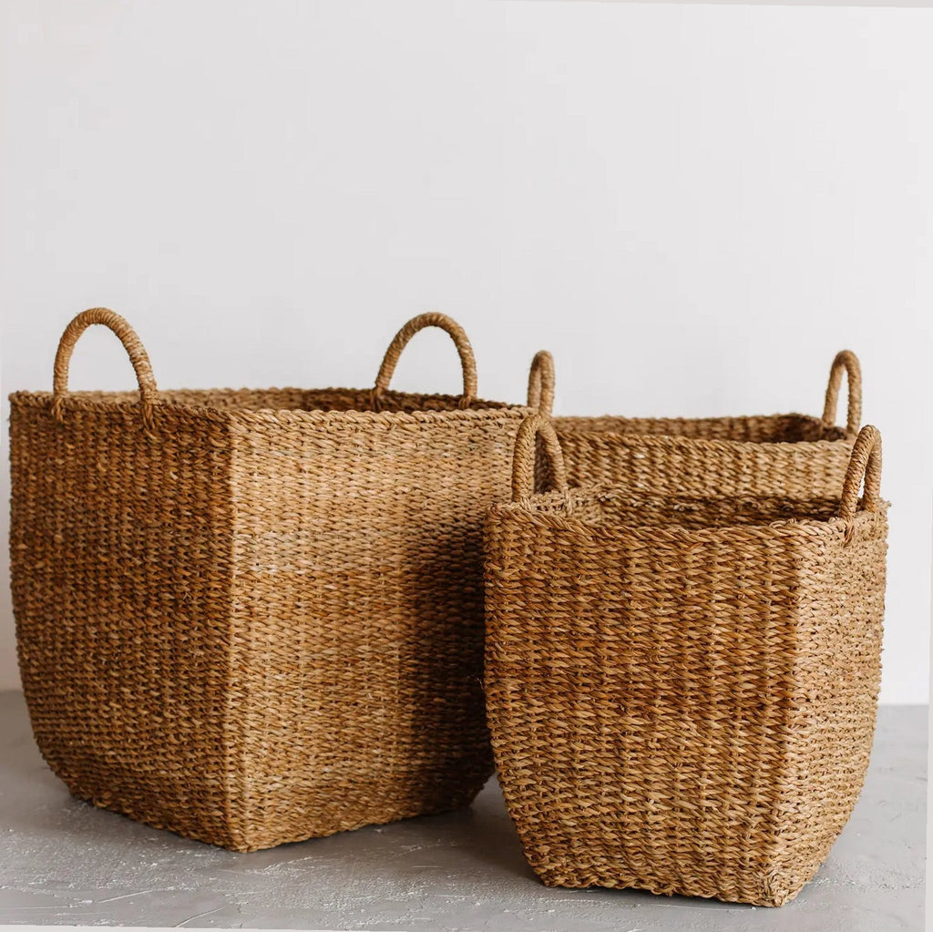 Handwoven Natural Hogla Grass Square Laundry Basket