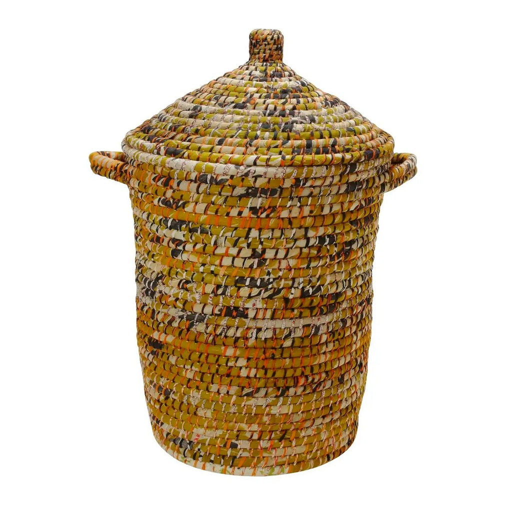 Handwoven Recycled Sari & Kaisa Grass Laundry Hamper