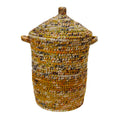 Handwoven Recycled Sari & Kaisa Grass Laundry Hamper