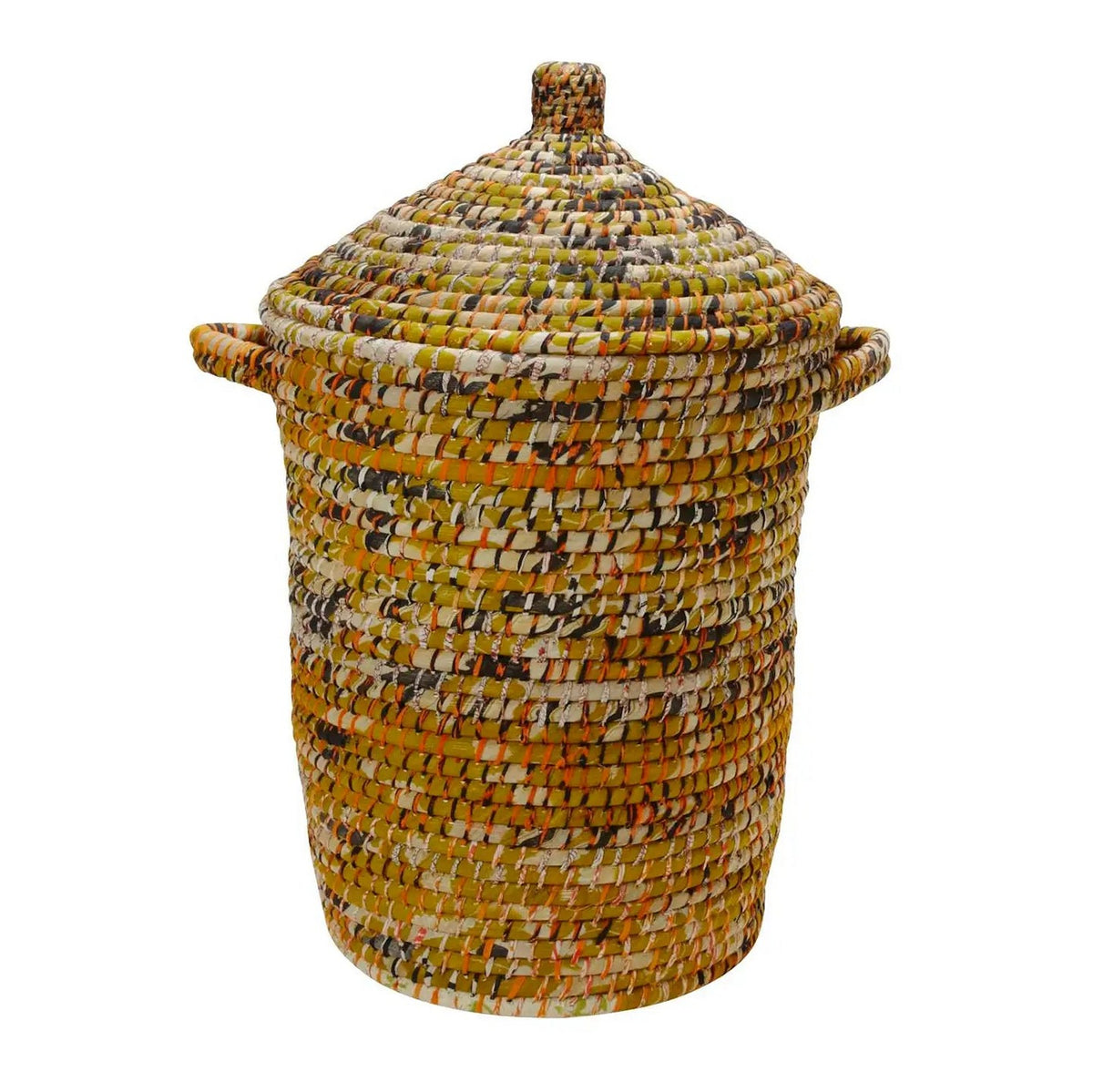Handwoven Recycled Sari & Kaisa Grass Laundry Hamper