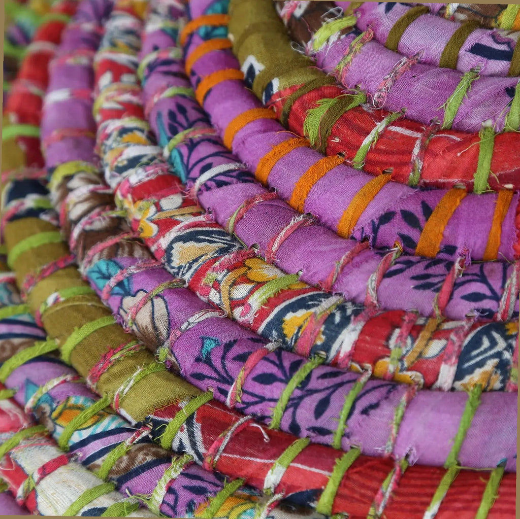 Handwoven Recycled Sari & Kaisa Grass Laundry Hamper
