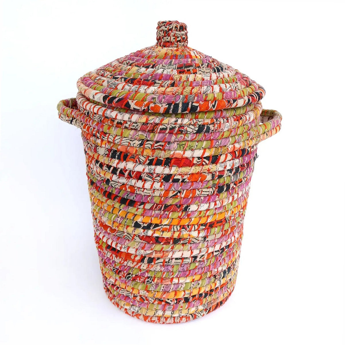 Handwoven Recycled Sari & Kaisa Grass Laundry Hamper