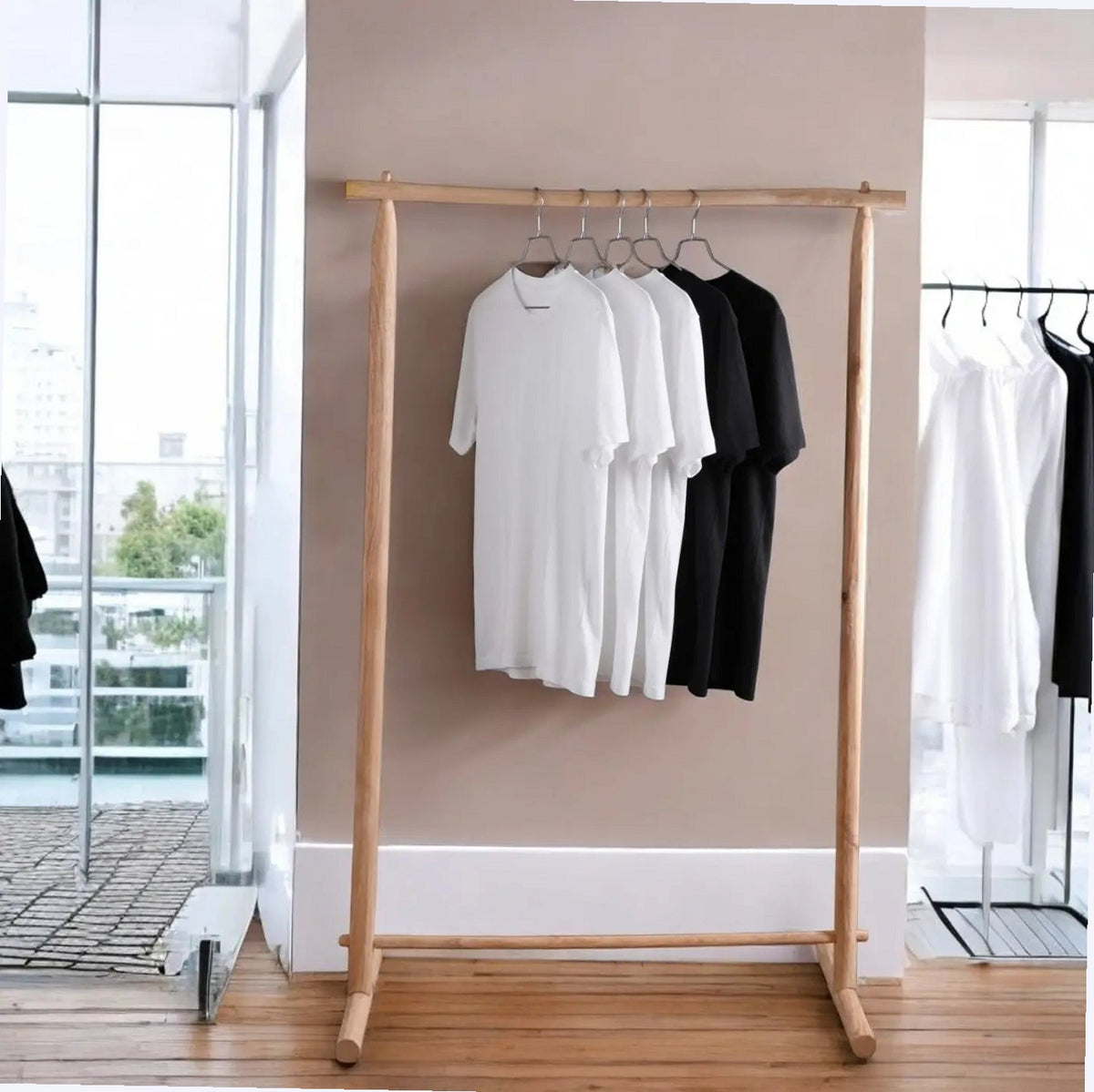 Handcrafted Natural Chestnut Standing Garment Rack
